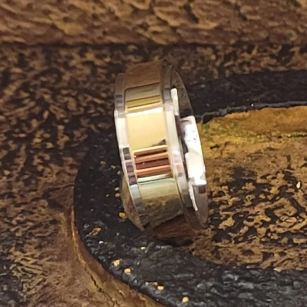 Gold and Silver Men's Fidget Spinner Wedding Ring Band - Anxiety Ring